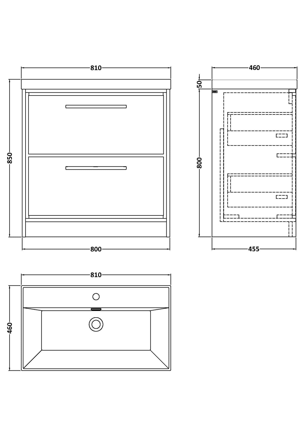 Contemporary Floor Standing 2 Drawer Vanity Unit - Choice of Colour, Basin Type and Size