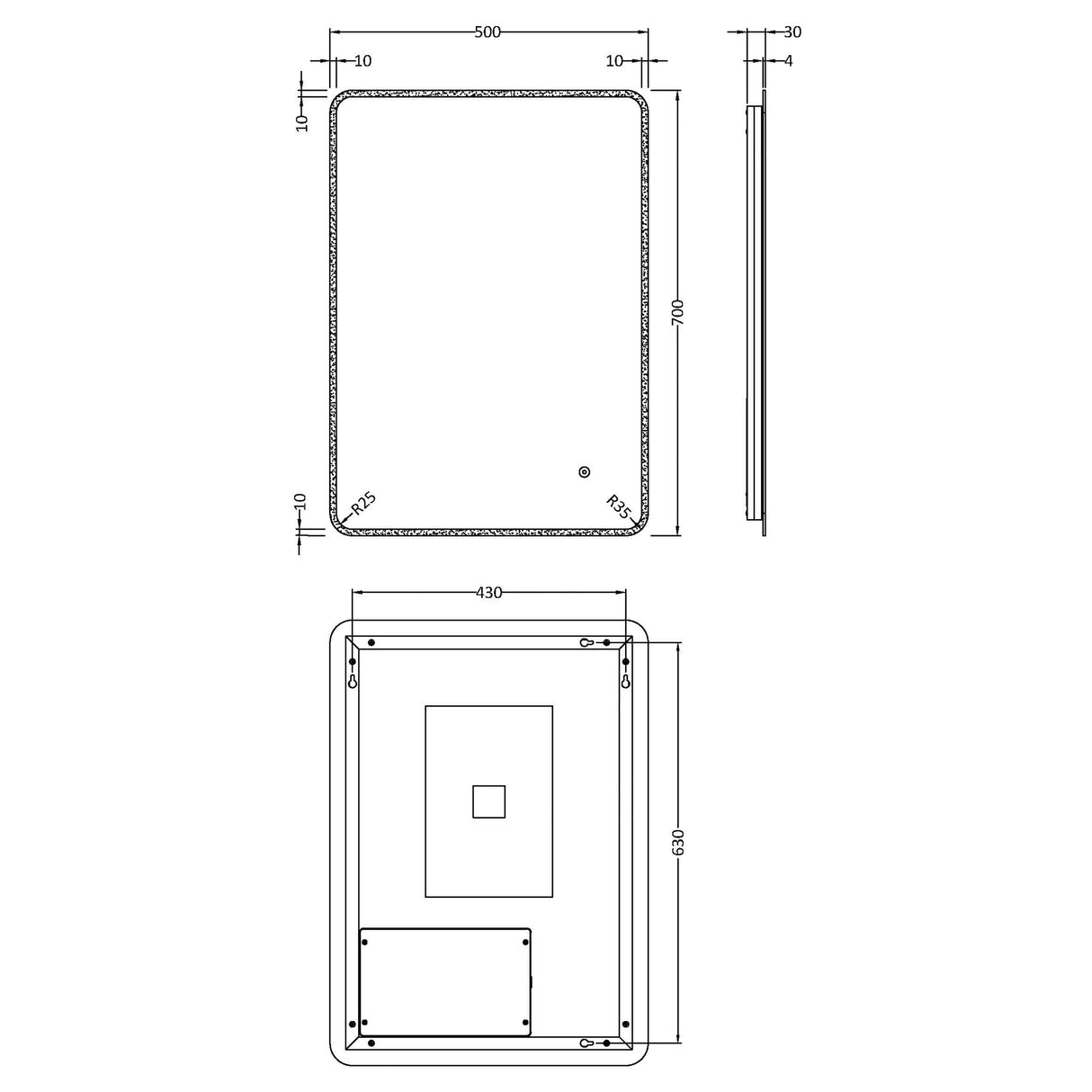 Soft Square LED Illuminated Touch Sensor Mirror with Demister, 700mm x 500mm