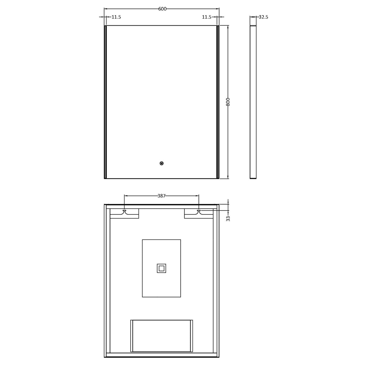 Rectangular LED Ambient Illuminated Touch Sensor Mirror with Demister, 800mm x 600mm
