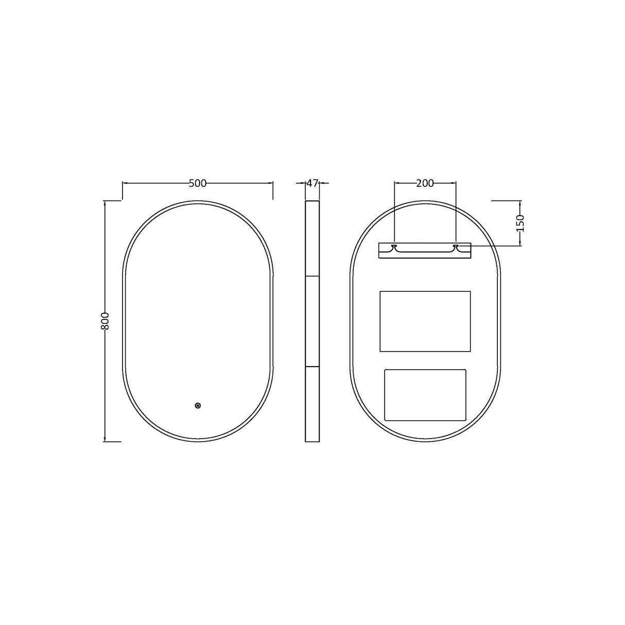 Contemporary Oval Inset Framed LED Touch Sensor Mirror - 800 x 500mm