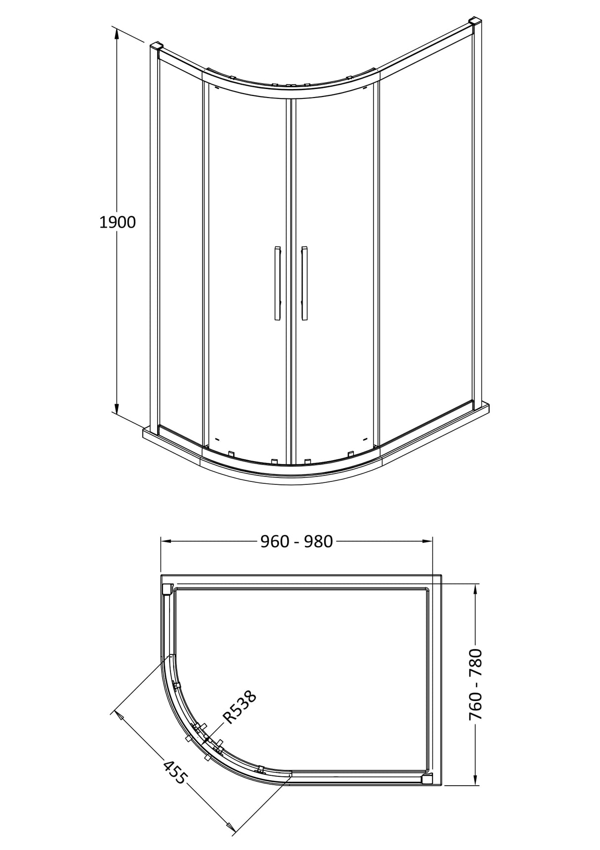 8mm Toughened Safety Glass Offset Quadrant Shower Enclosure - Multiple Sizes Available