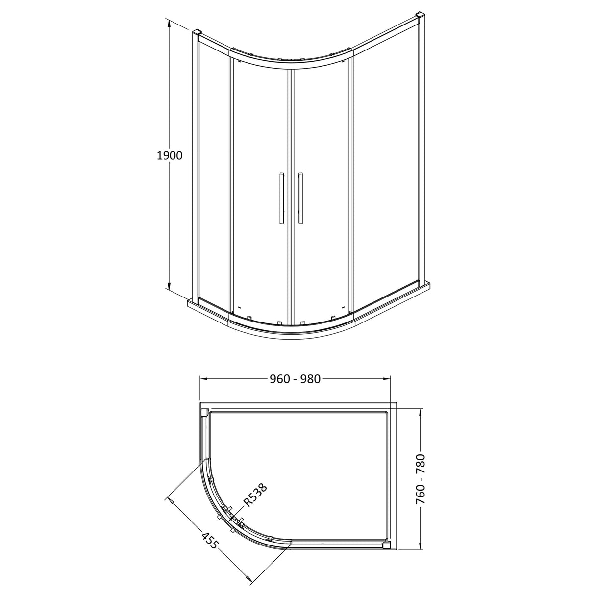 8mm Toughened Safety Glass Offset Quadrant Shower Enclosure - Multiple Sizes Available