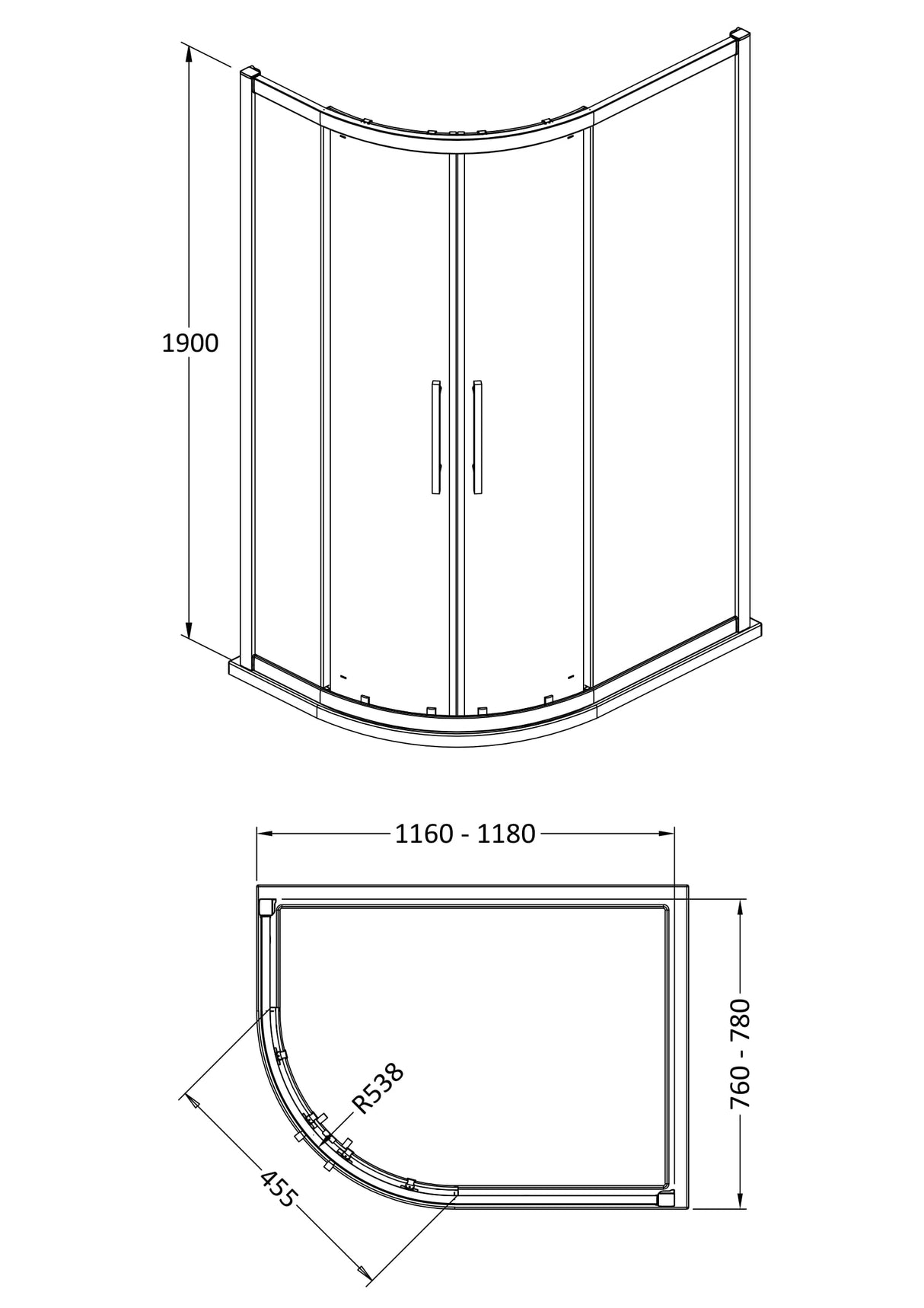 8mm Toughened Safety Glass Offset Quadrant Shower Enclosure - Multiple Sizes Available