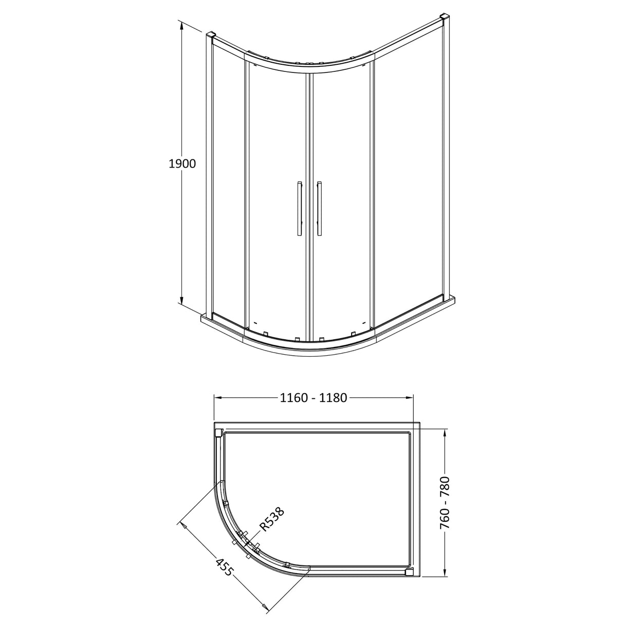 8mm Toughened Safety Glass Offset Quadrant Shower Enclosure - Multiple Sizes Available
