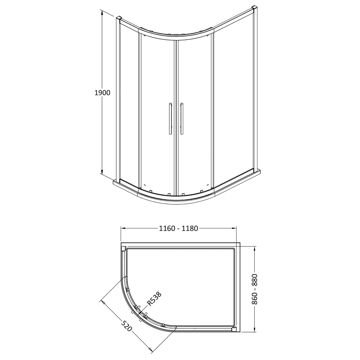 8mm Toughened Safety Glass Offset Quadrant Shower Enclosure - Multiple Sizes Available
