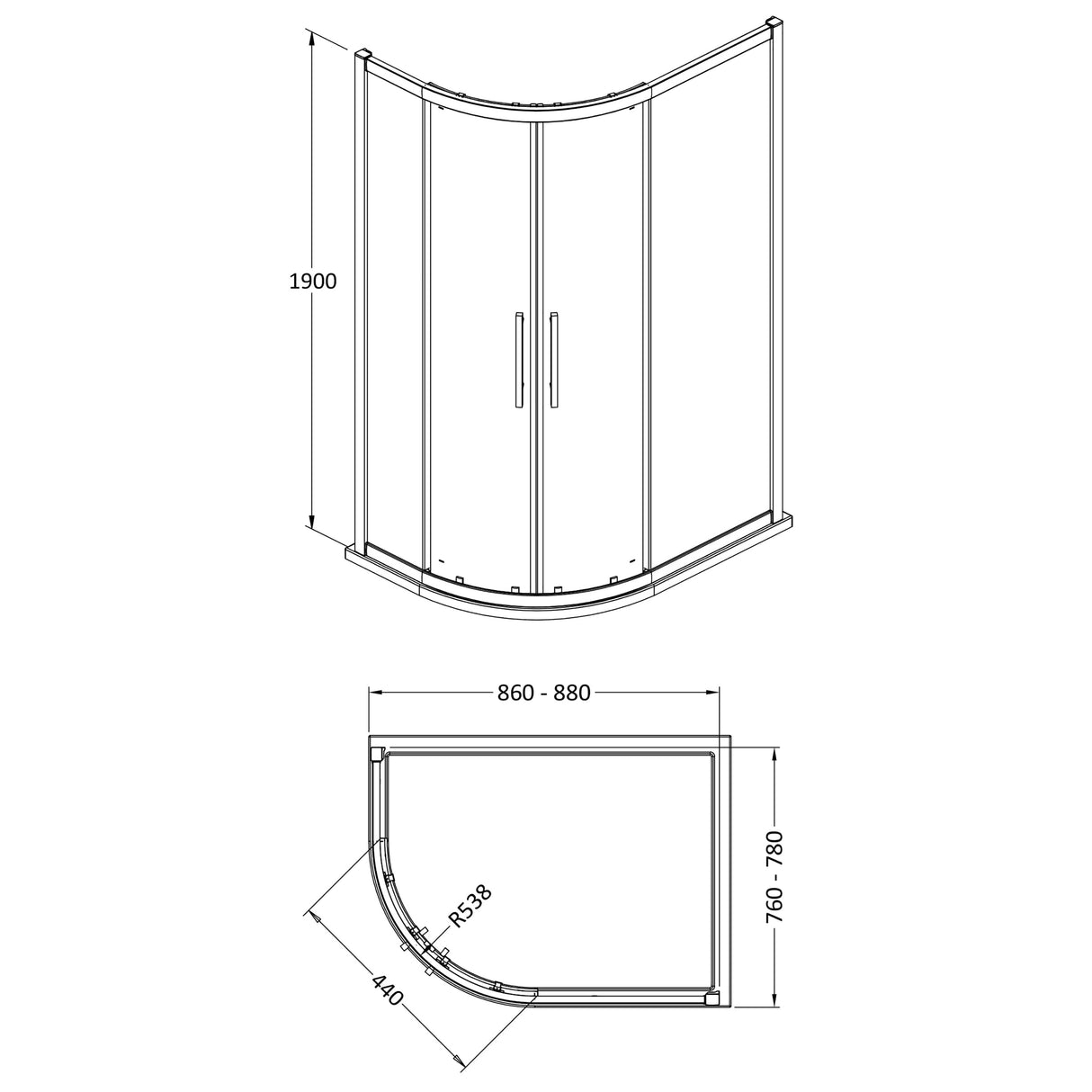 8mm Toughened Safety Glass Offset Quadrant Shower Enclosure - Multiple Sizes Available