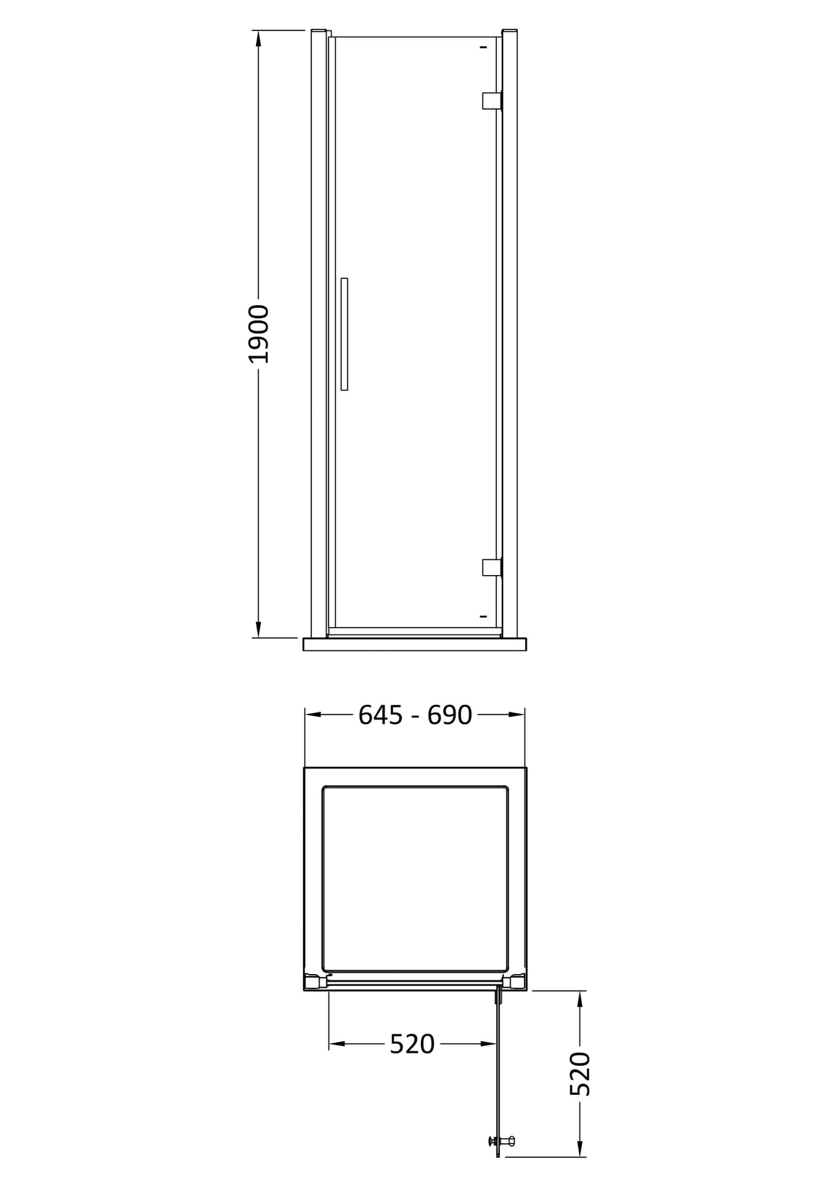 8mm Toughened Safety Glass Hinged Shower Door - Multiple Sizes Available