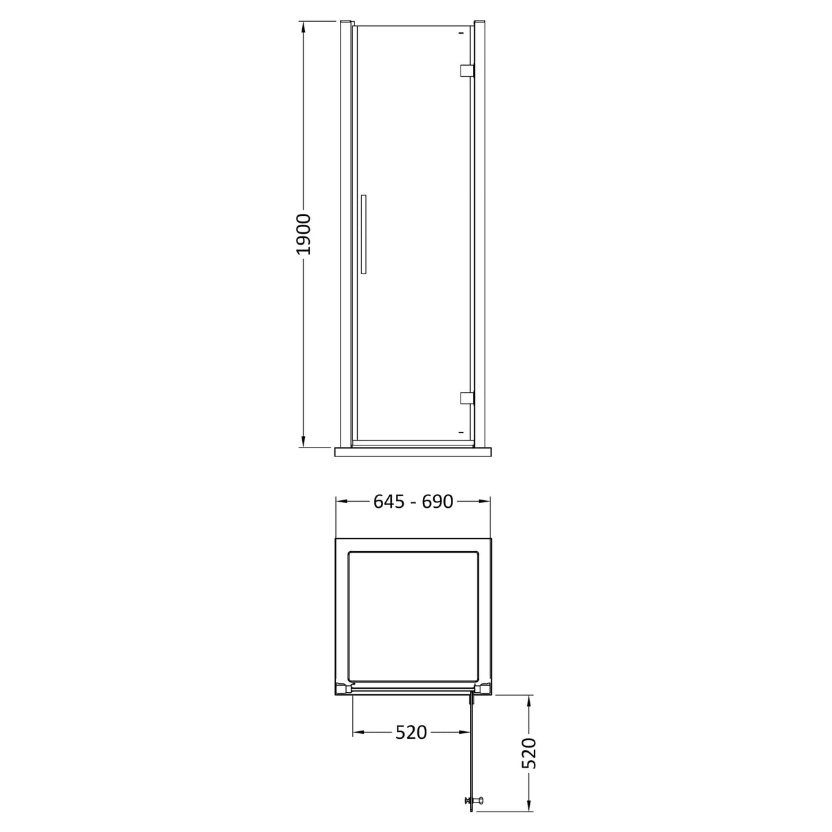 8mm Toughened Safety Glass Hinged Shower Door - Multiple Sizes Available