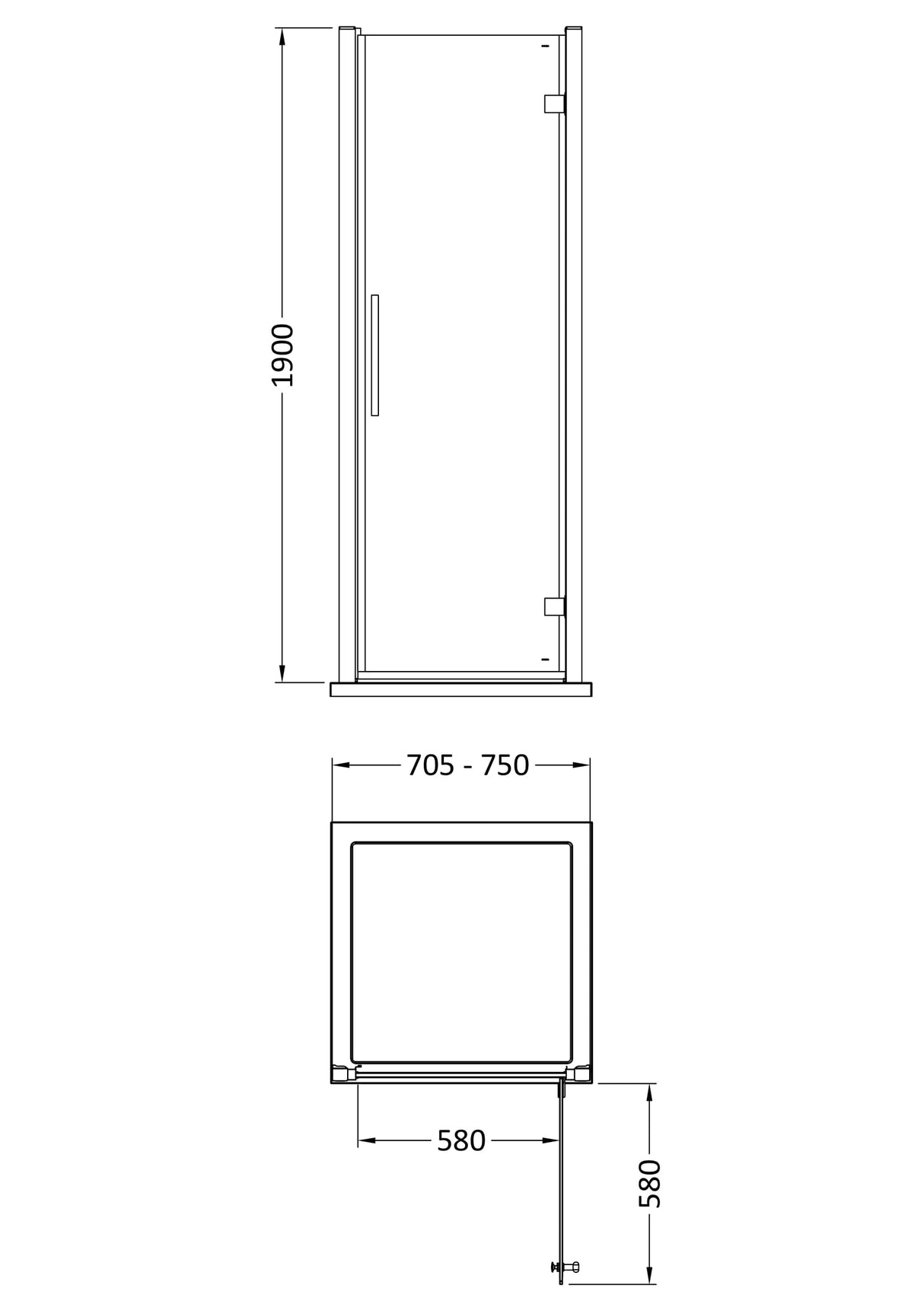 8mm Toughened Safety Glass Hinged Shower Door - Multiple Sizes Available