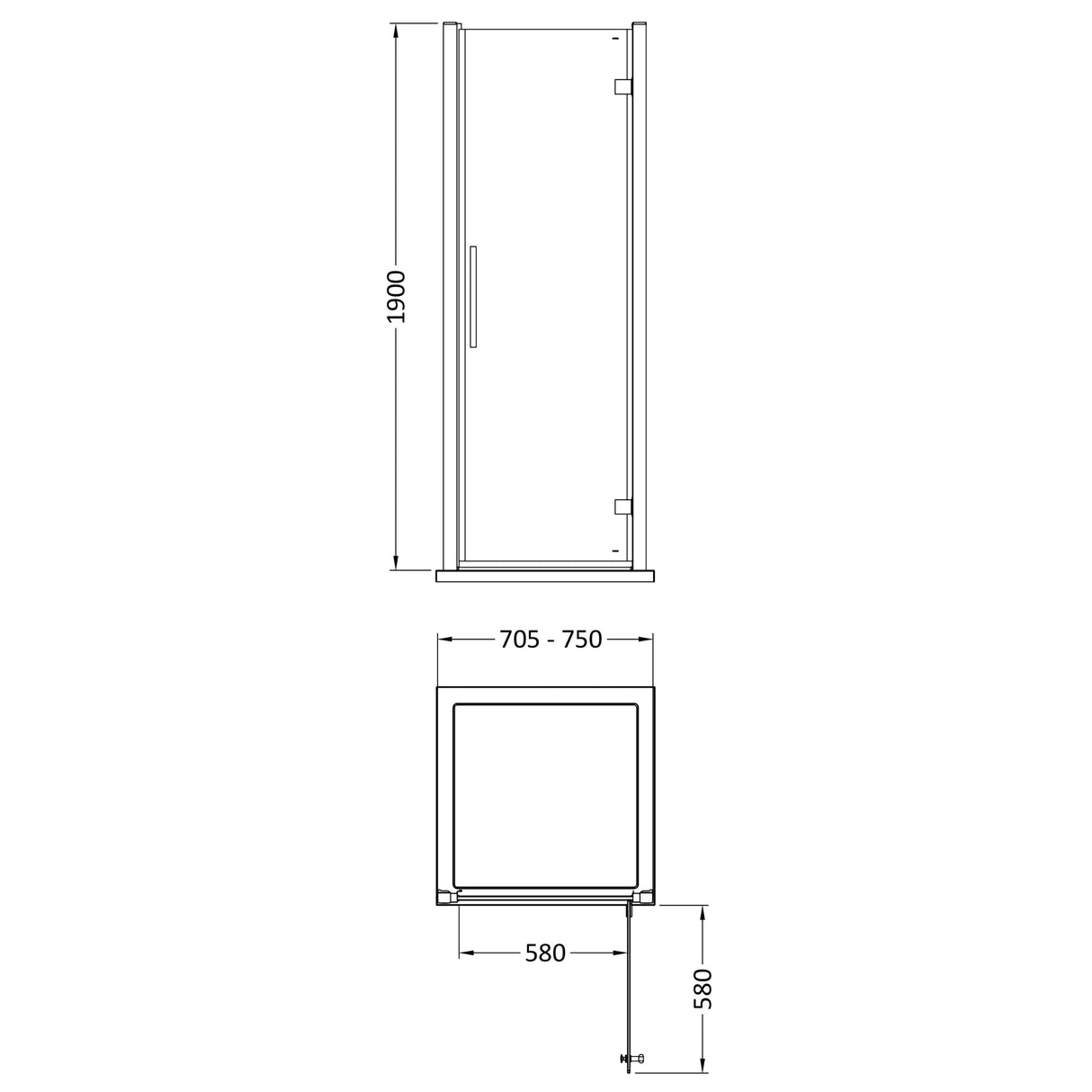 8mm Toughened Safety Glass Hinged Shower Door - Multiple Sizes Available