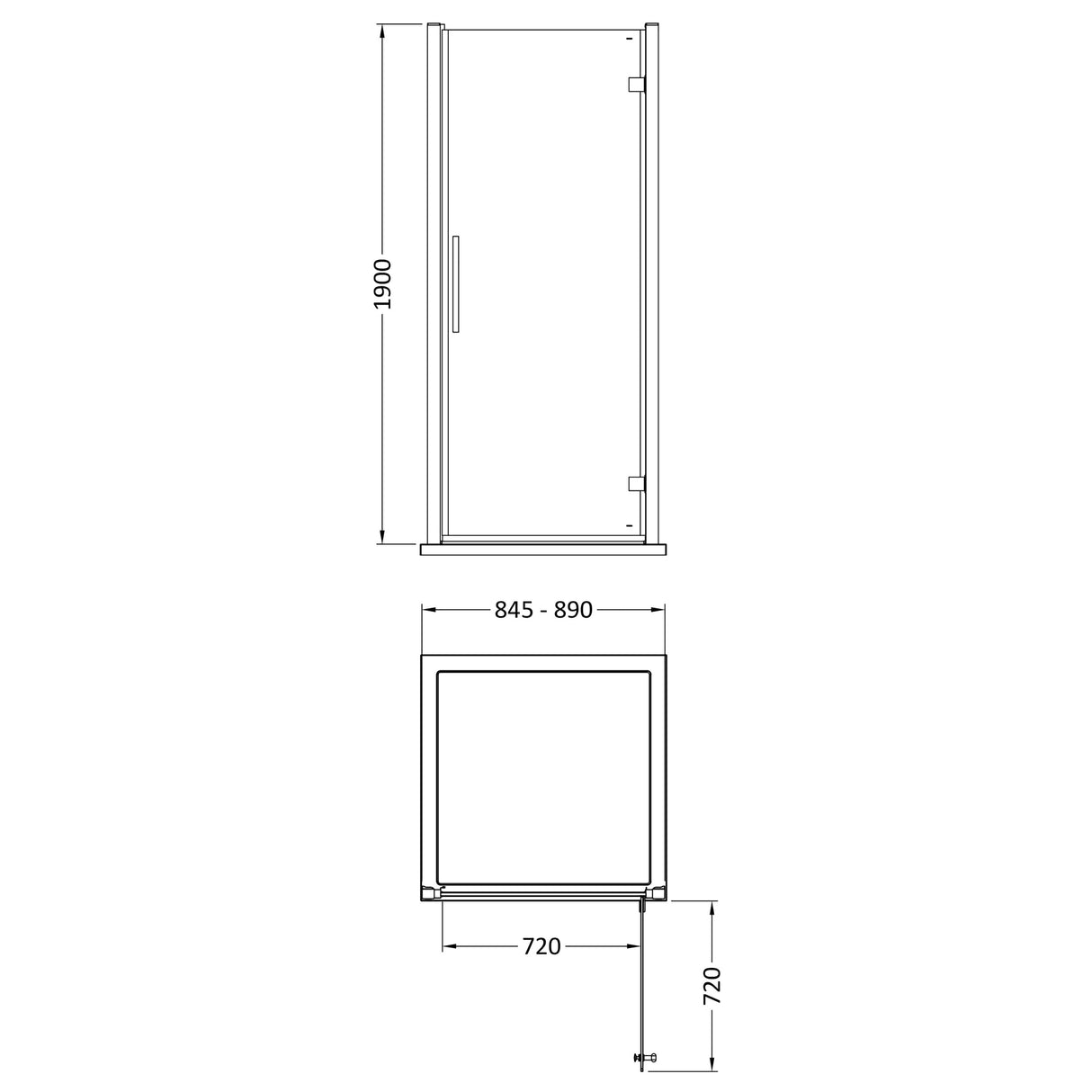 8mm Toughened Safety Glass Hinged Shower Door - Multiple Sizes Available