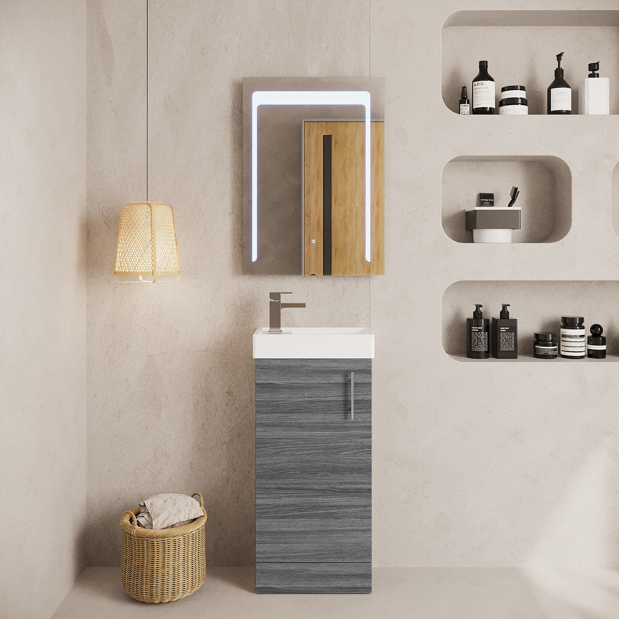 Compact Cloakroom Vanity Basin Unit, 400mm - Choice of Mount Type, Colour and Handle Finish