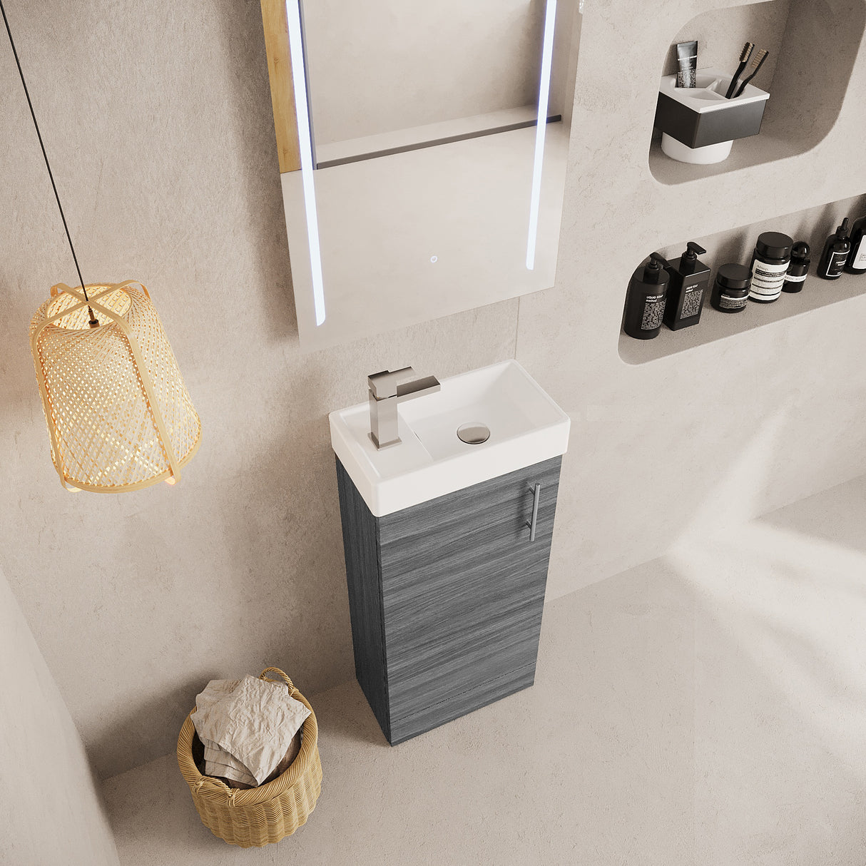 Compact Cloakroom Vanity Basin Unit, 400mm - Choice of Mount Type, Colour and Handle Finish