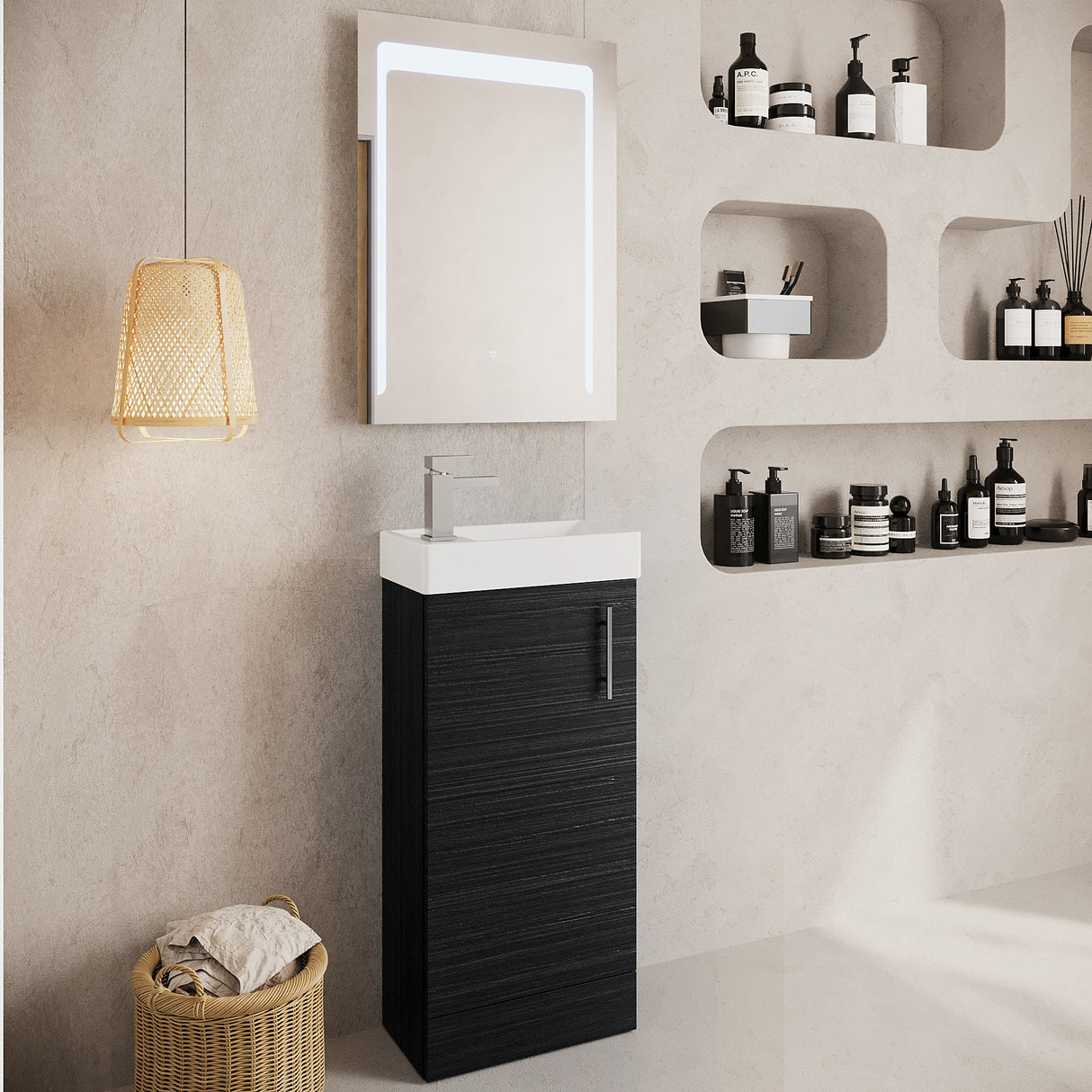 Compact Cloakroom Vanity Basin Unit, 400mm - Choice of Mount Type, Colour and Handle Finish