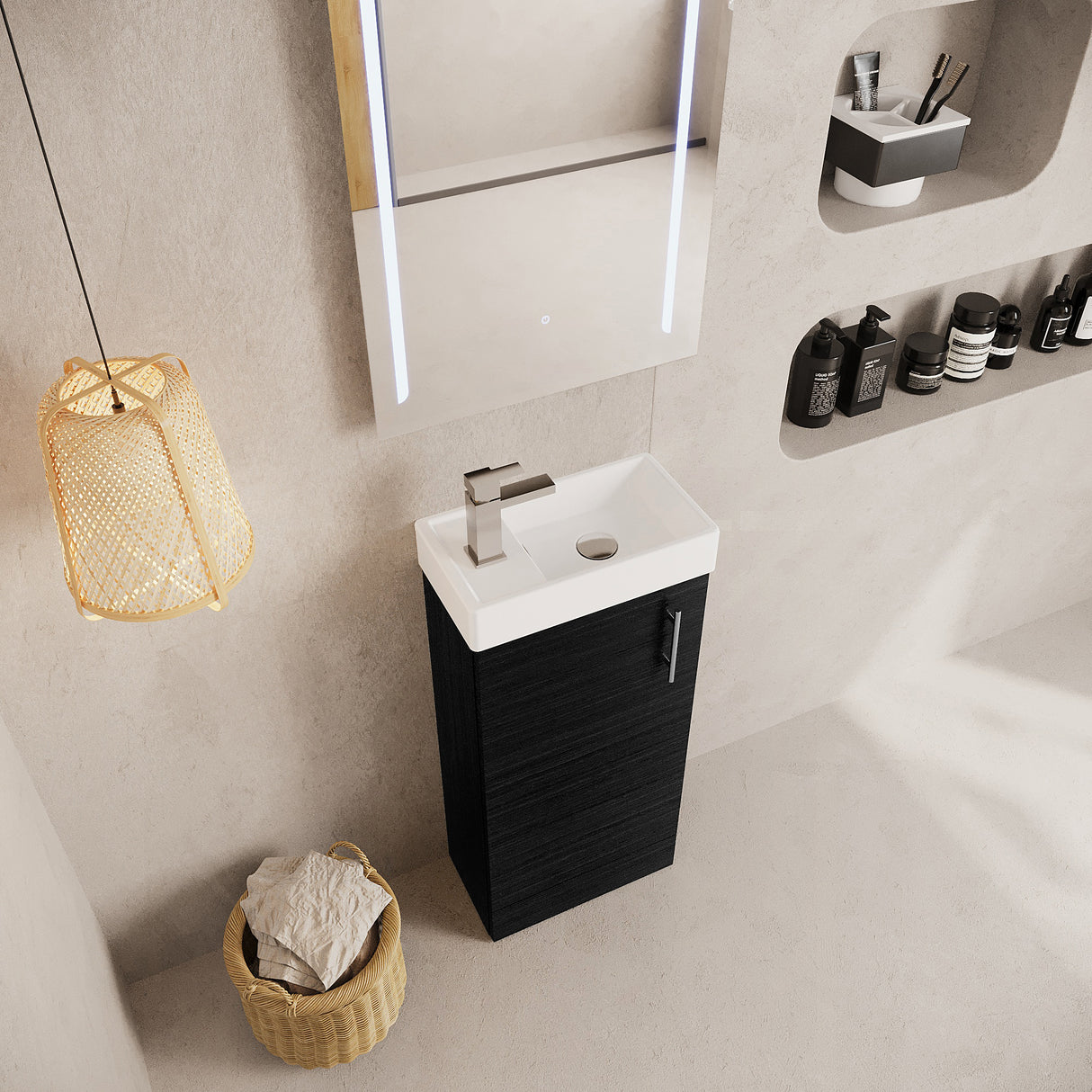 Compact Cloakroom Vanity Basin Unit, 400mm - Choice of Mount Type, Colour and Handle Finish