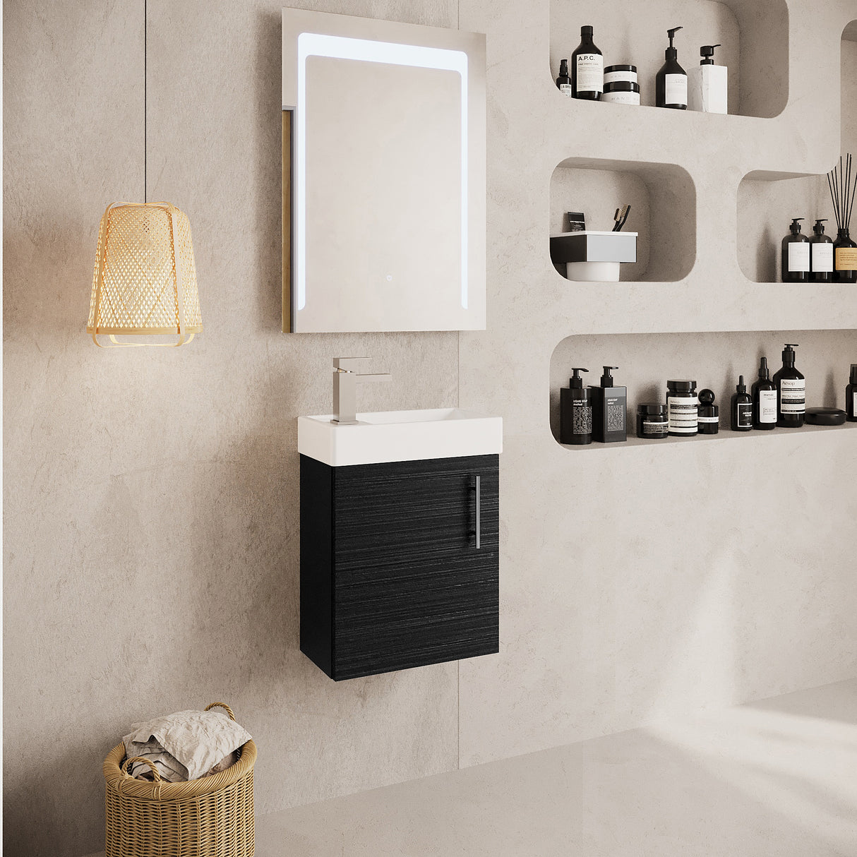 Compact Cloakroom Vanity Basin Unit, 400mm - Choice of Mount Type, Colour and Handle Finish
