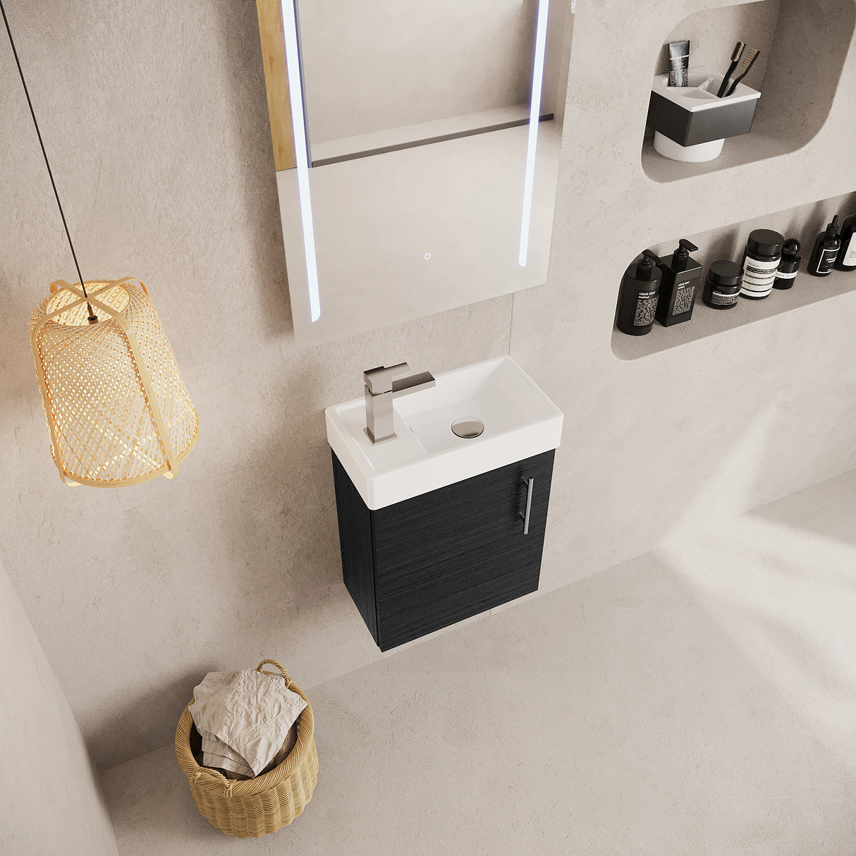 Compact Cloakroom Vanity Basin Unit, 400mm - Choice of Mount Type, Colour and Handle Finish