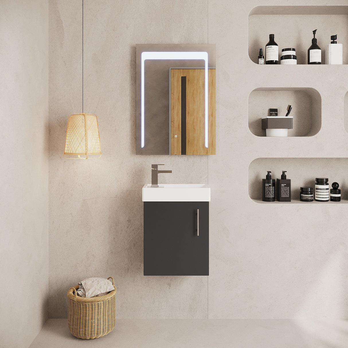 Compact Cloakroom Vanity Basin Unit, 400mm - Choice of Mount Type, Colour and Handle Finish