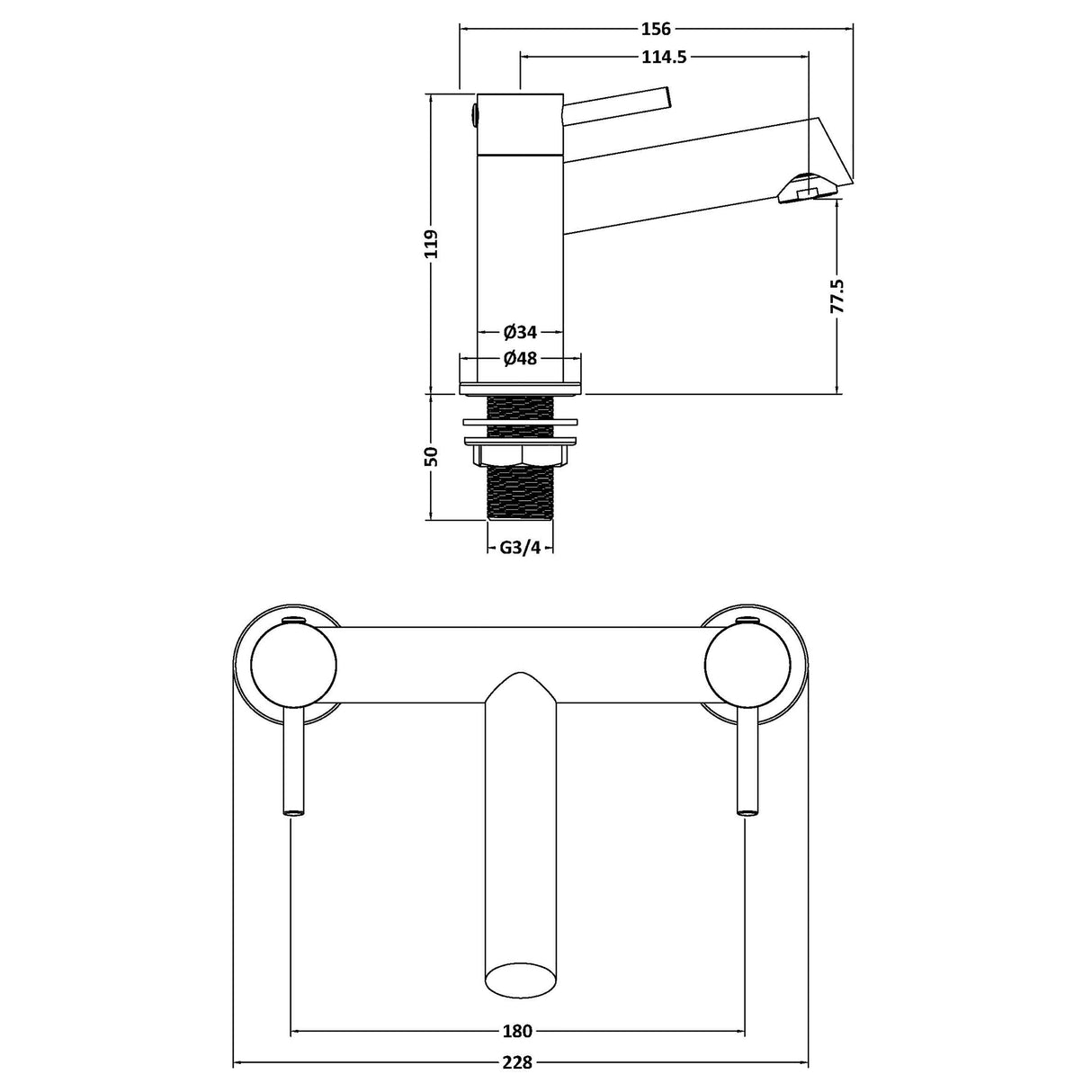 Minimalist Round Deck Mounted Bath Filler Tap - Choice of Finish