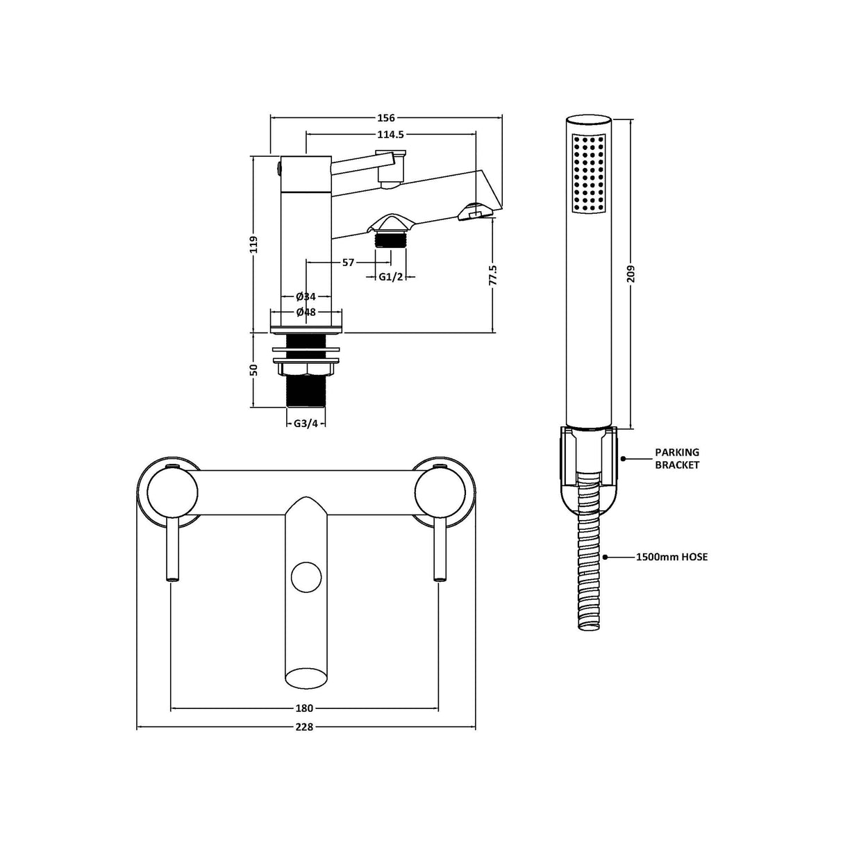 Round Minimalist Bath Shower Mixer Tap with Shower Kit - Choice of Finish