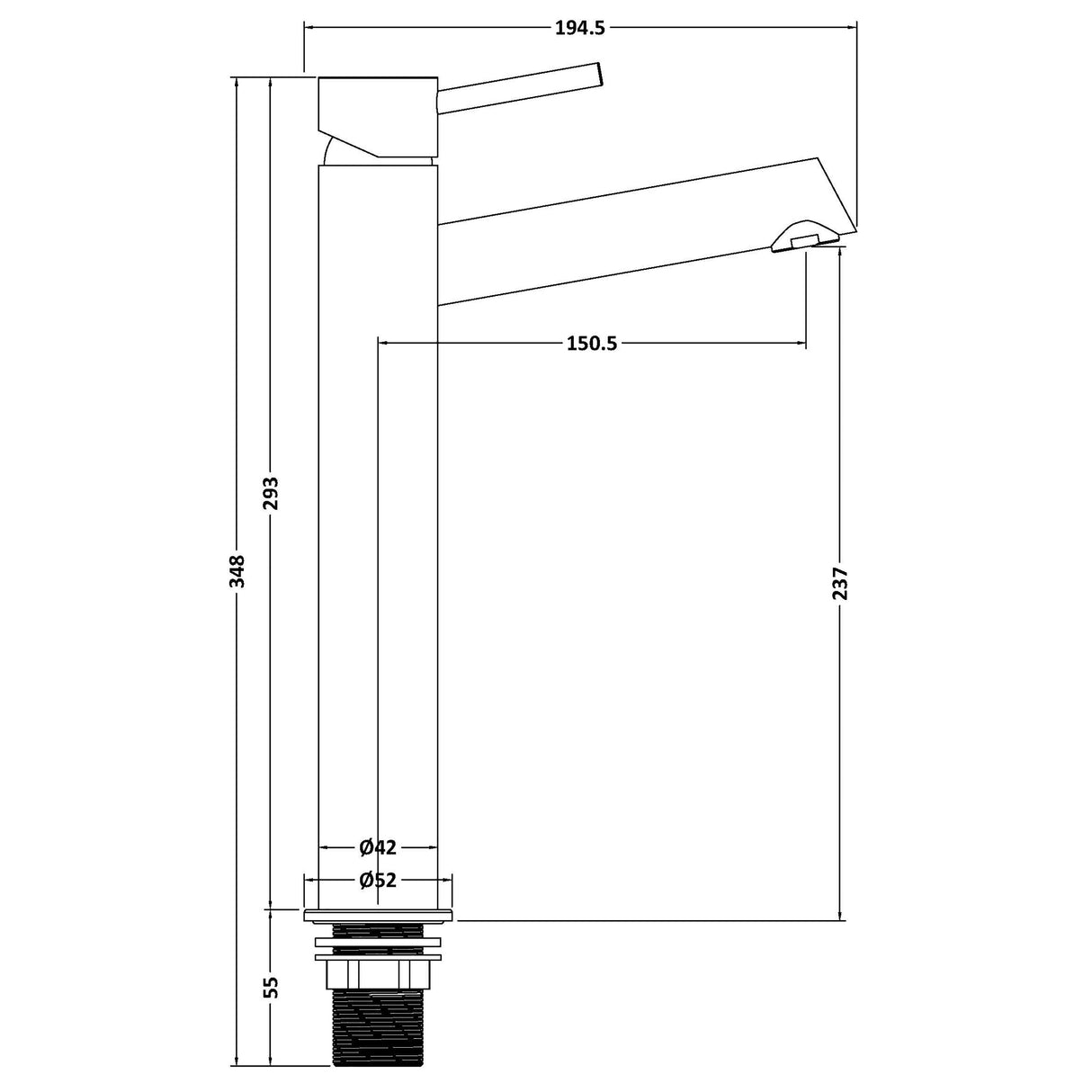 Minimalist Round Tall Mono Basin Mixer Tap - Choice of Finish