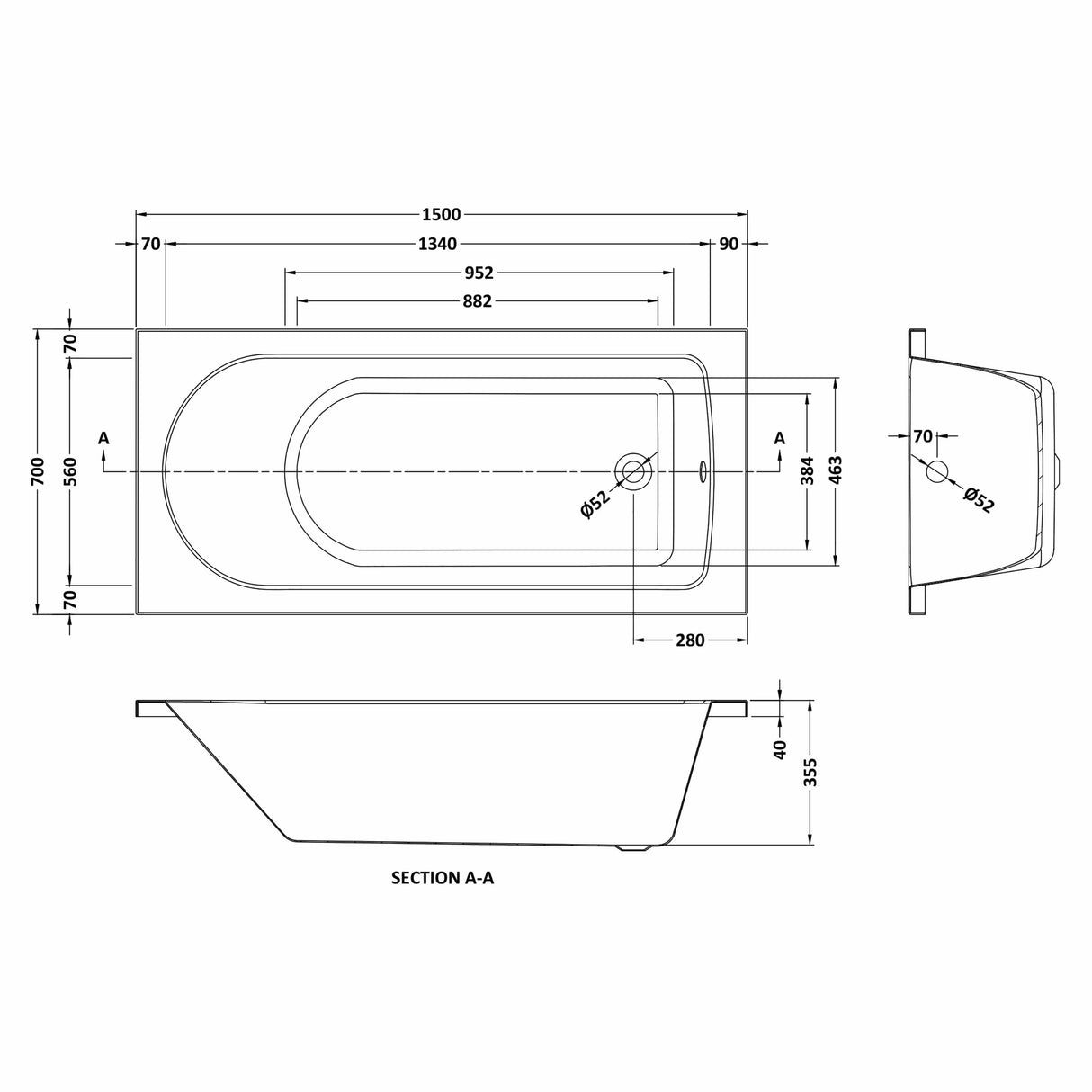 Round Single Ended Bath & Leg Set- Multiple Sizes Available