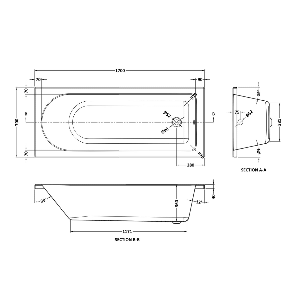 Round Single Ended Bath & Leg Set- Multiple Sizes Available