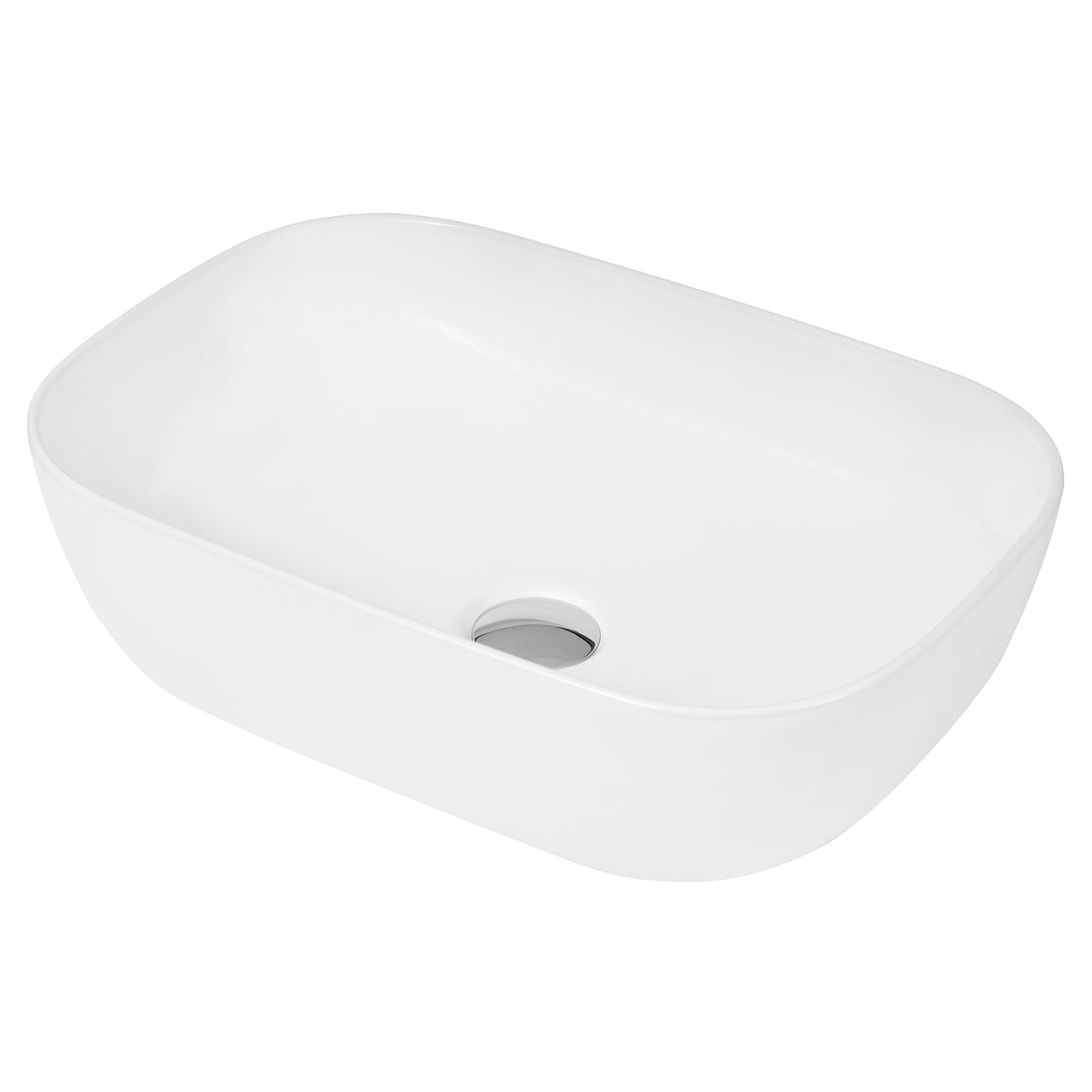 Soft Rectangular Countertop Basin – Gloss White Ceramic Vessel Without Overflow