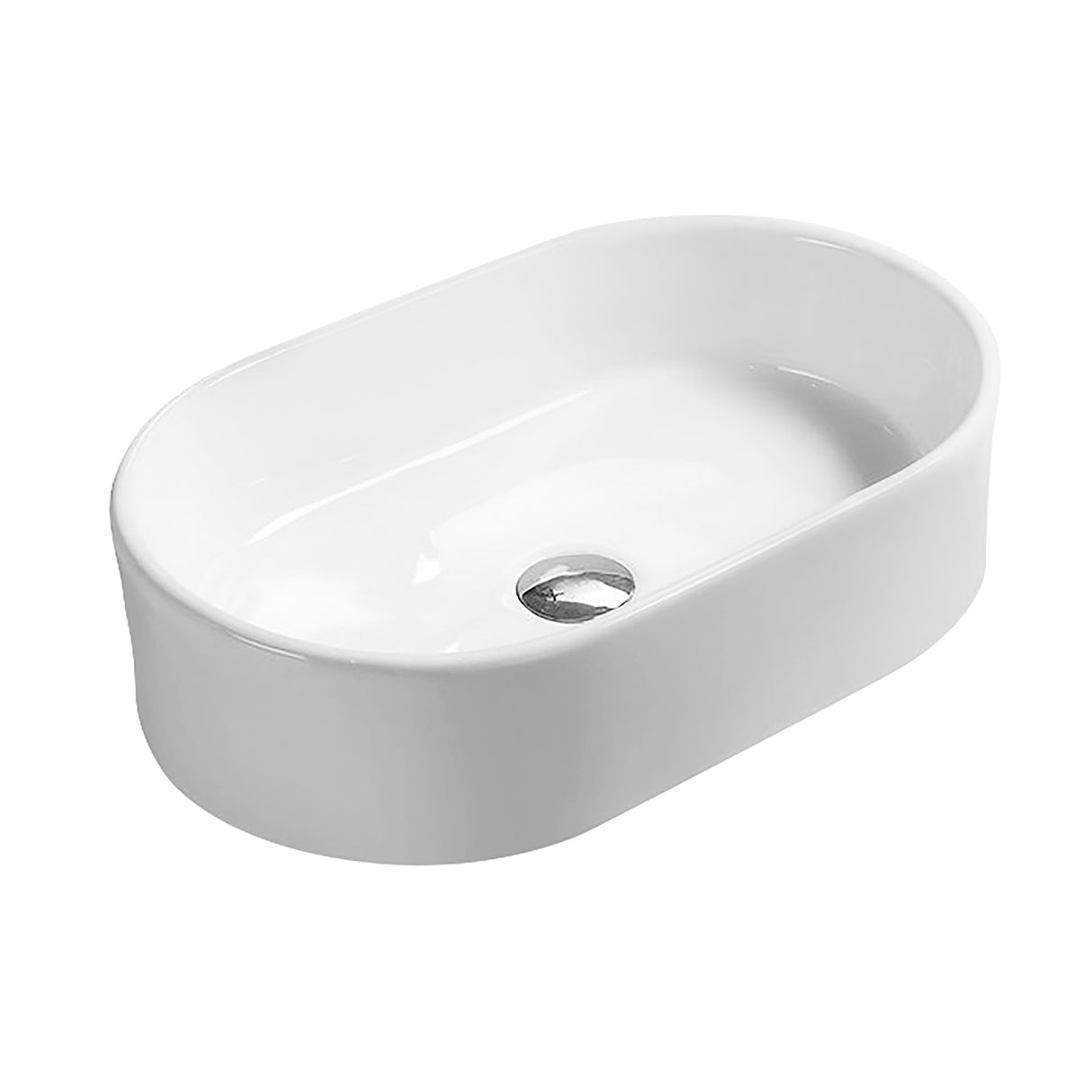 Oval Countertop Basin – Gloss White Ceramic Vessel Without Overflow