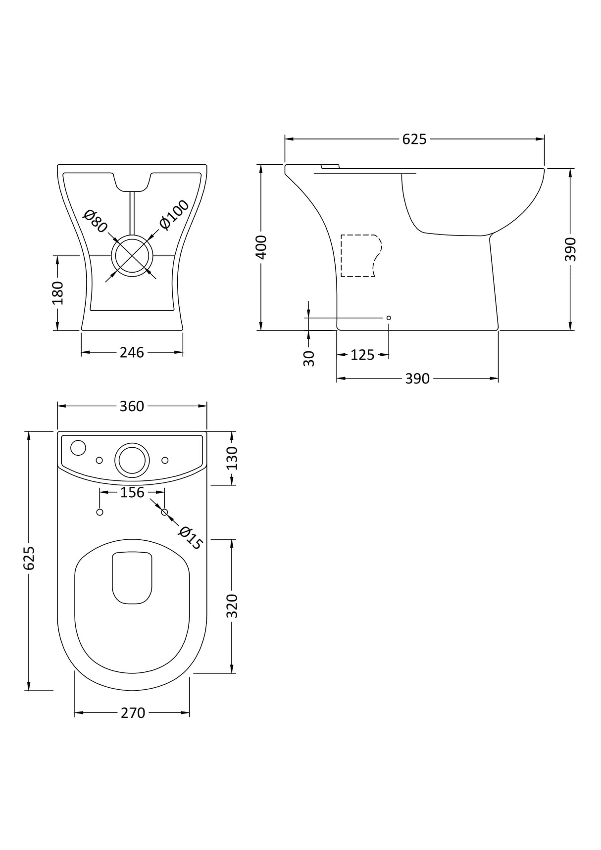 Ridley Ceramic Bathroom Bundle – Compact or Close-Coupled Toilet Pan, Cistern & Soft-Close Seat + 560mm 1-Tap-Hole Basin with Full Pedestal