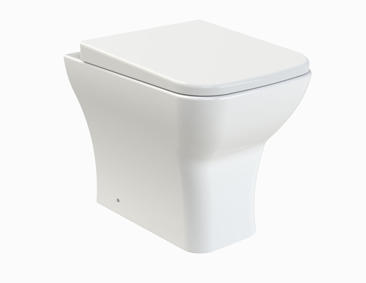 Square Back to Wall Toilet Pan & Soft Close Seat - Modern White Ceramic Bathroom Toilet