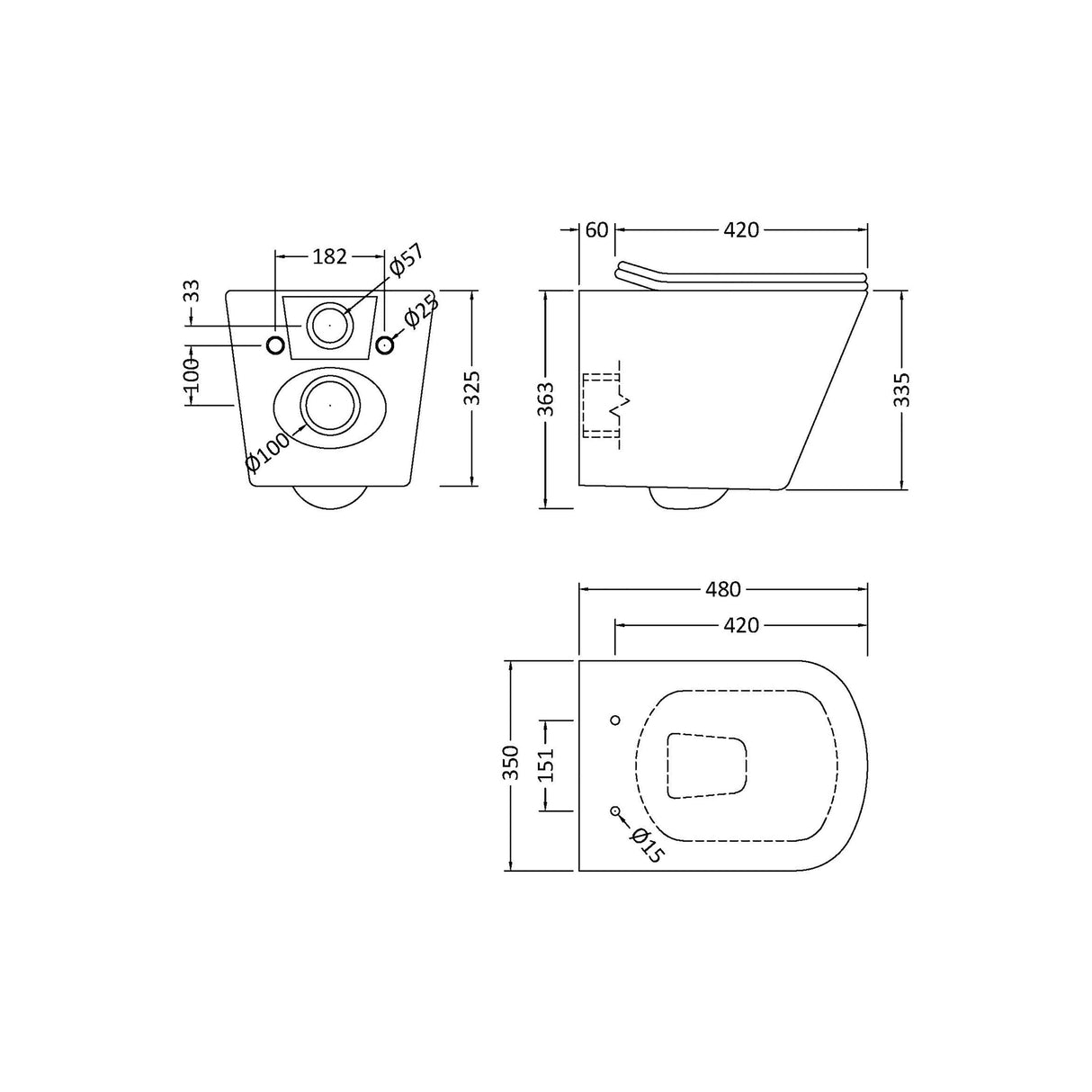 Elegant Wall Hung Toilet Pan with Soft Close Seat – White, 480mm Projection
