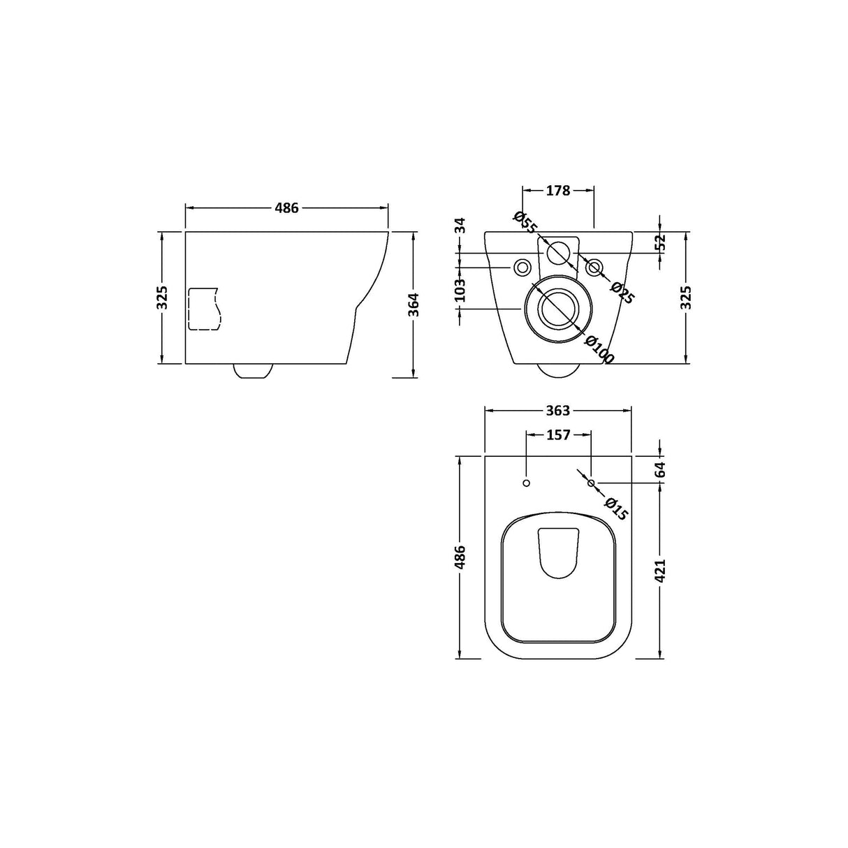 Sleek Wall Hung Toilet Pan with Soft Close Seat – White Ceramic, 480mm Projection