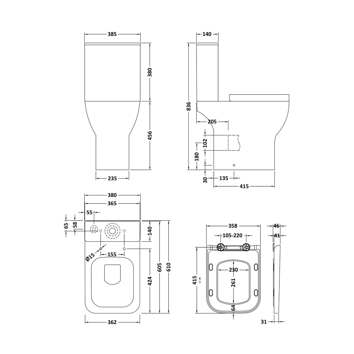 Comfort Height Close Coupled Toilet with Soft Close Seat – White