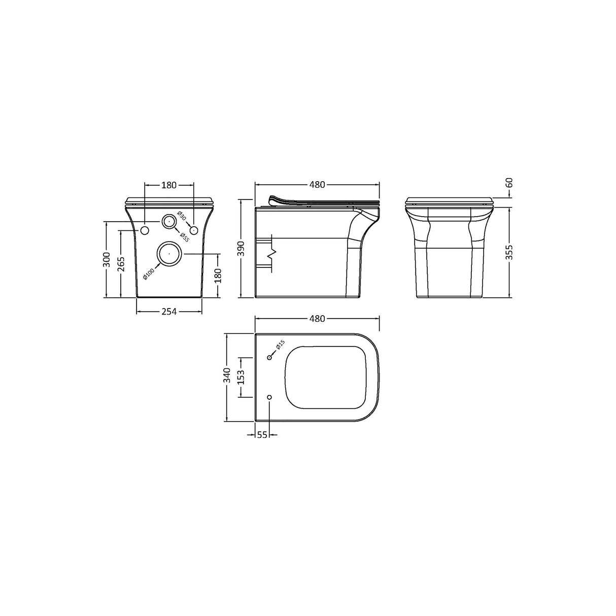 Wall Hung Toilet Pan with Soft Close Seat – White Ceramic WC, 480mm Projection