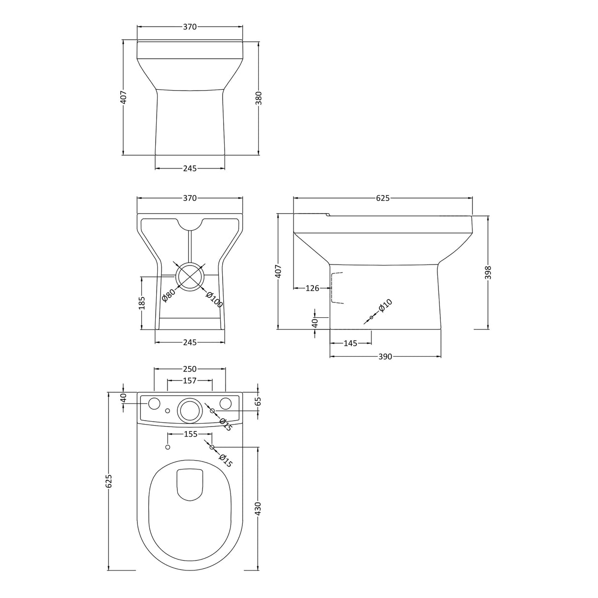 Ridley Ceramic Bathroom Bundle – Compact or Close-Coupled Toilet Pan, Cistern & Soft-Close Seat + 560mm 1-Tap-Hole Basin with Full Pedestal
