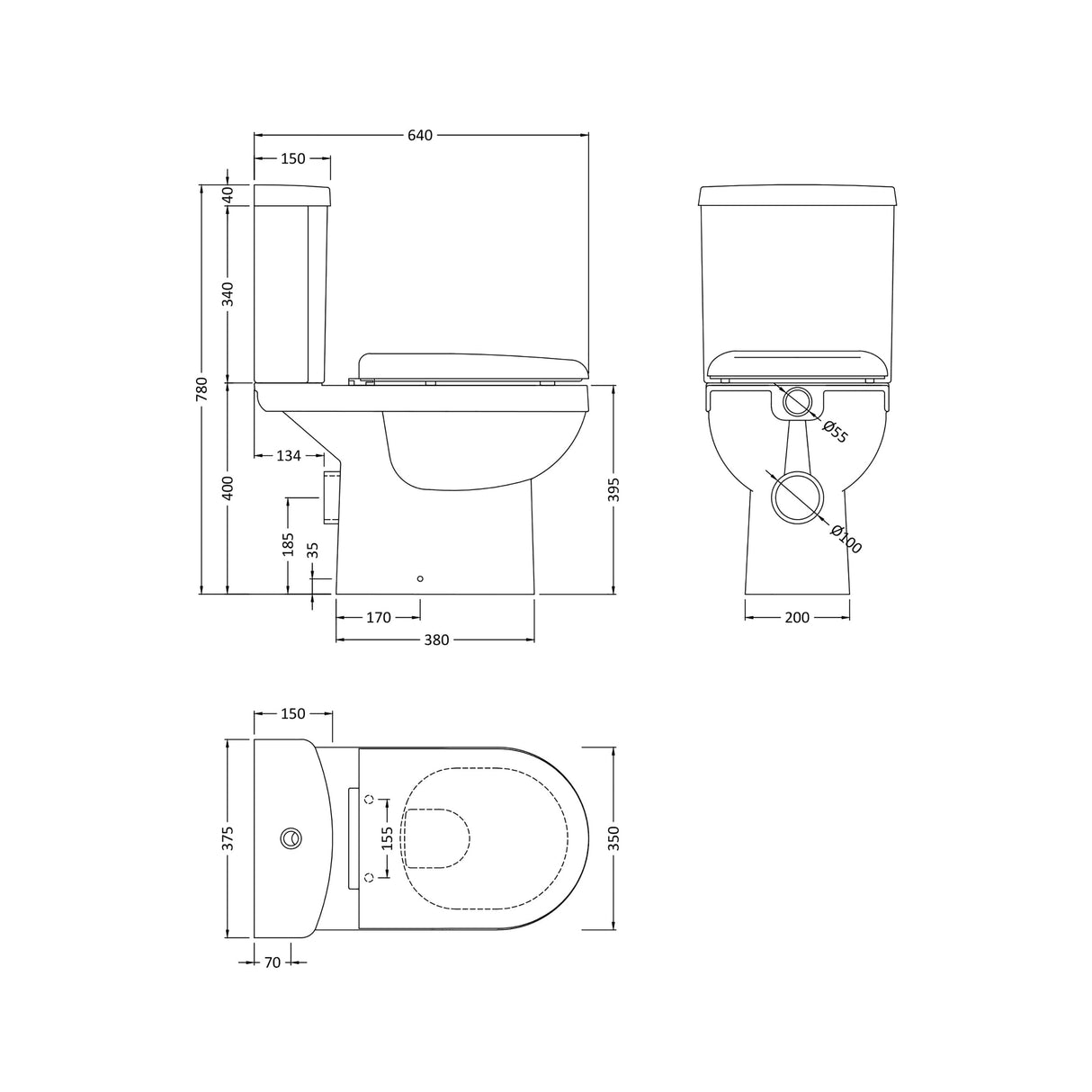 Vito Ceramic Bathroom Bundle – Toilet Pan with Cistern, Soft-Close Seat & 550mm Basin with Full or Semi Pedestal (1TH or 2TH)