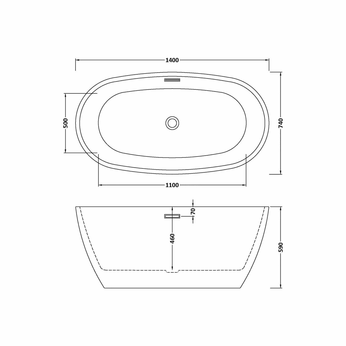 Contemporary Oval Freestanding Bath and Waste from Balterley - Multiple Sizes Available