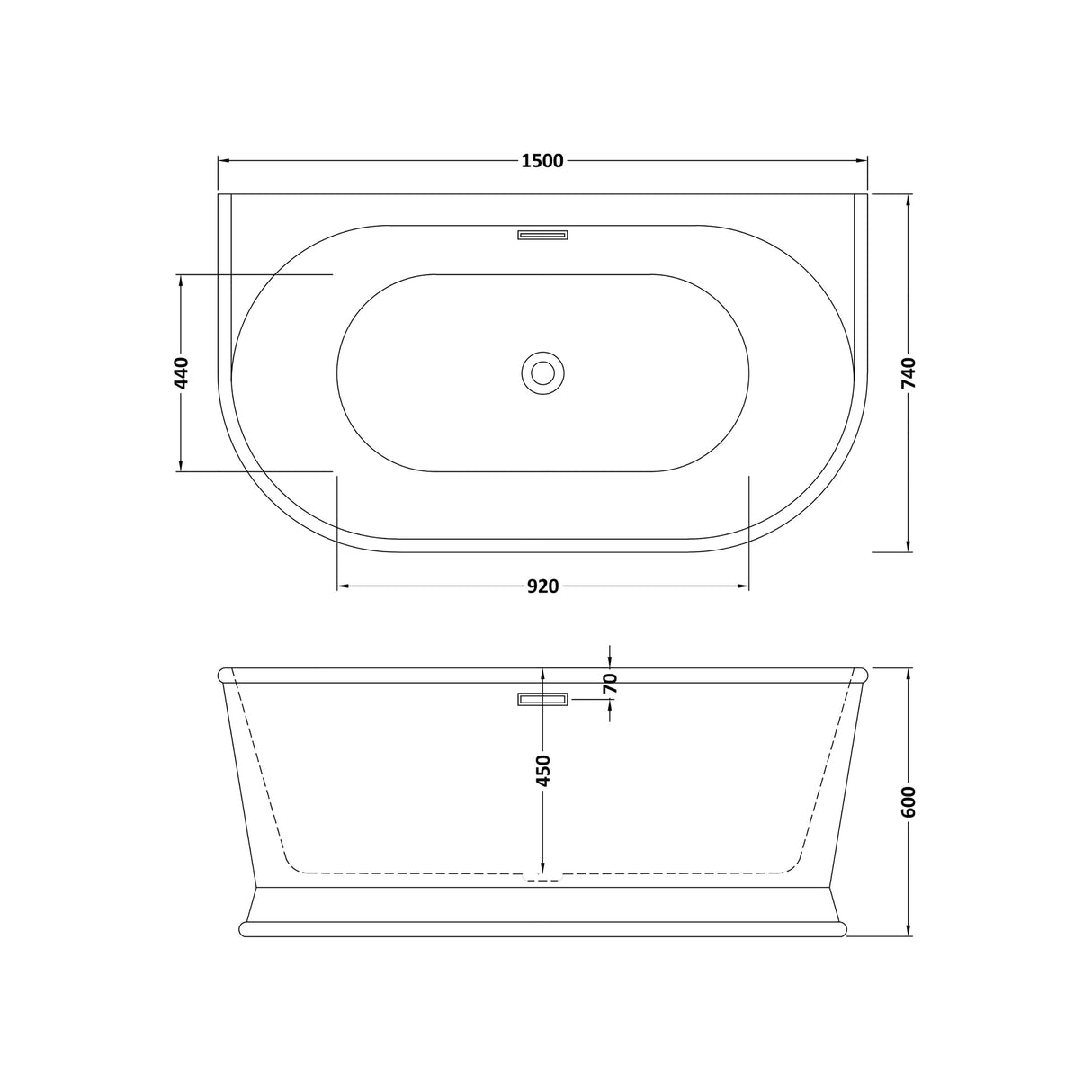 Contemporary Back To Wall Freestanding Bath from Balterley - Multiple Sizes Available