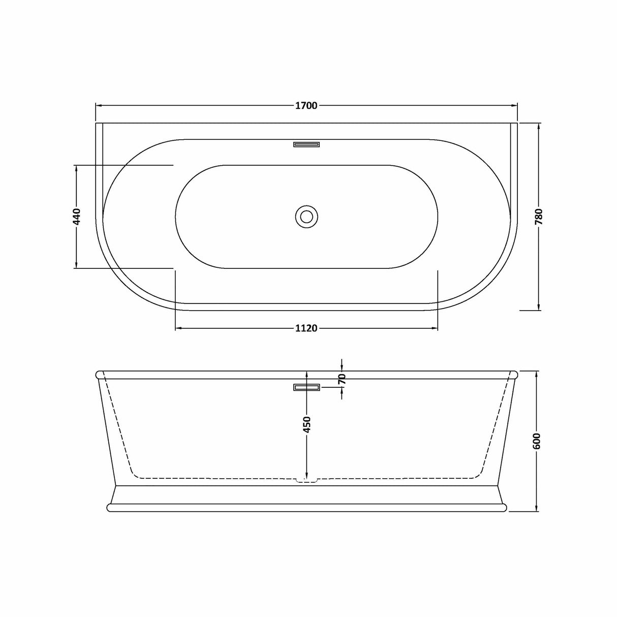 Contemporary Back To Wall Freestanding Bath from Balterley - Multiple Sizes Available
