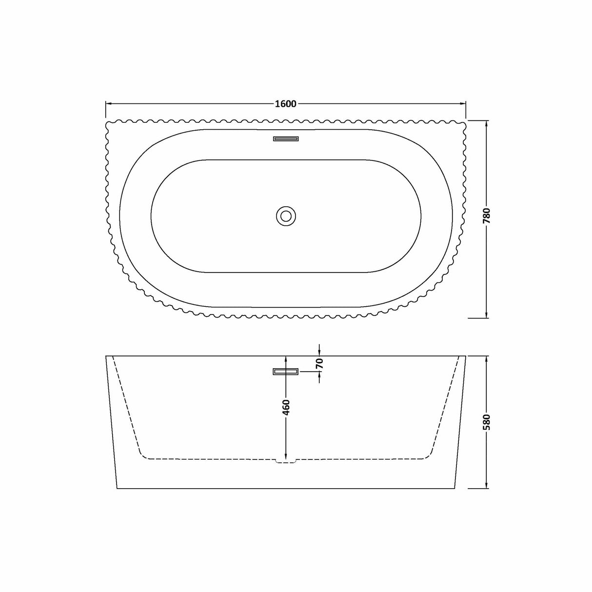 Contemporary Back To Wall Freestanding Bath with Ribbing from Balterley - Multiple Sizes Available