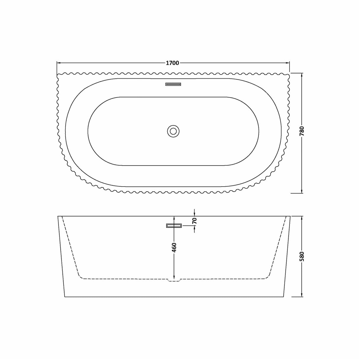 Contemporary Back To Wall Freestanding Bath with Ribbing from Balterley - Multiple Sizes Available