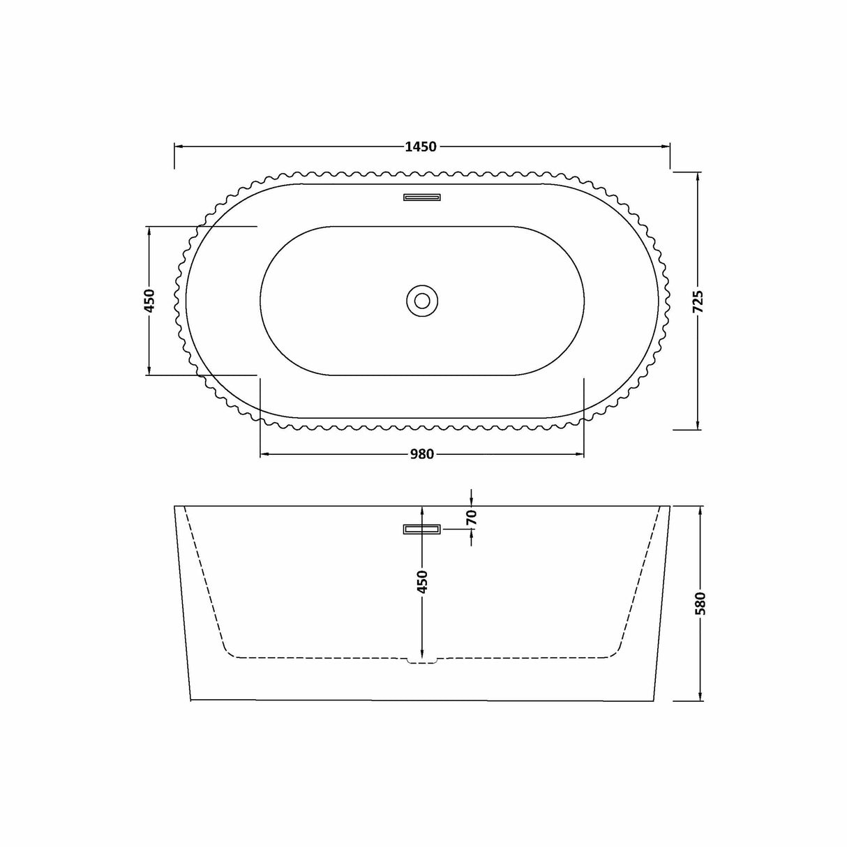 Contemporary Curved Freestanding Bath from Balterley - Modern Ribbed Design in Multiple Sizes