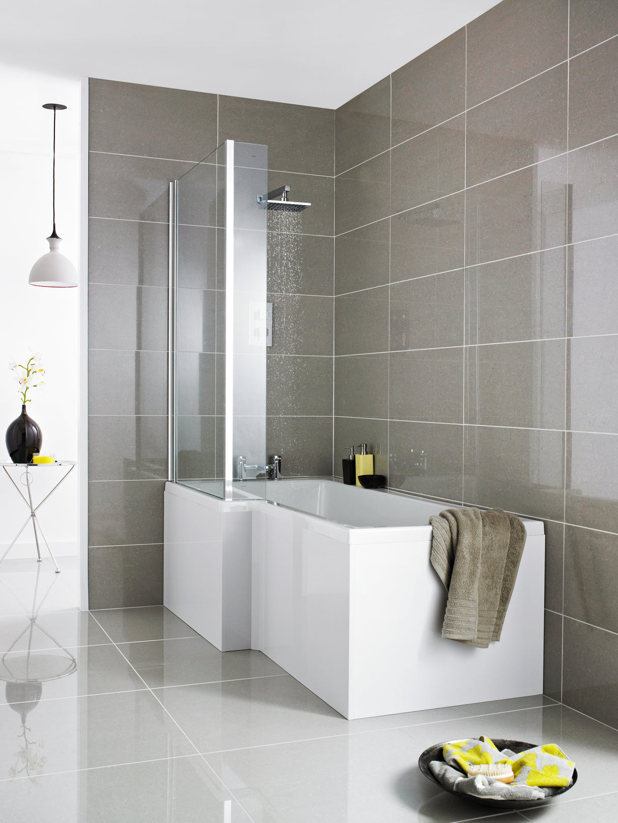 Square L-Shaped Shower Bath Panel - Gloss White