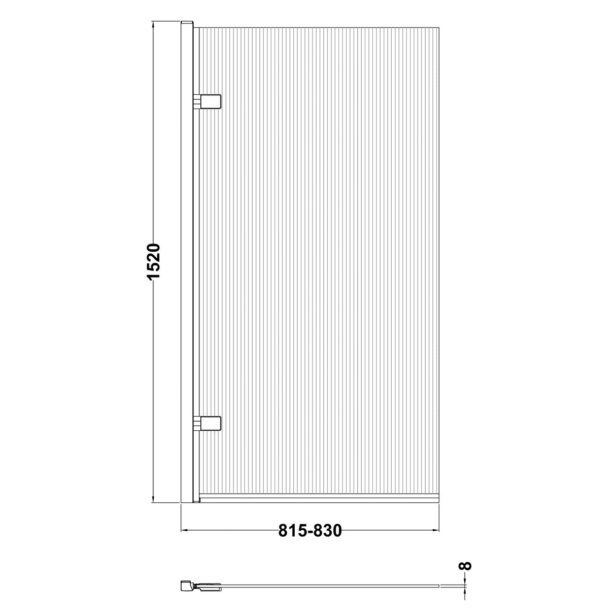 Contemporary 8mm Toughened Safety Glass Square Hinged Fluted Bath Screen - 1520 x 830 x 24mm - Choice of Colour