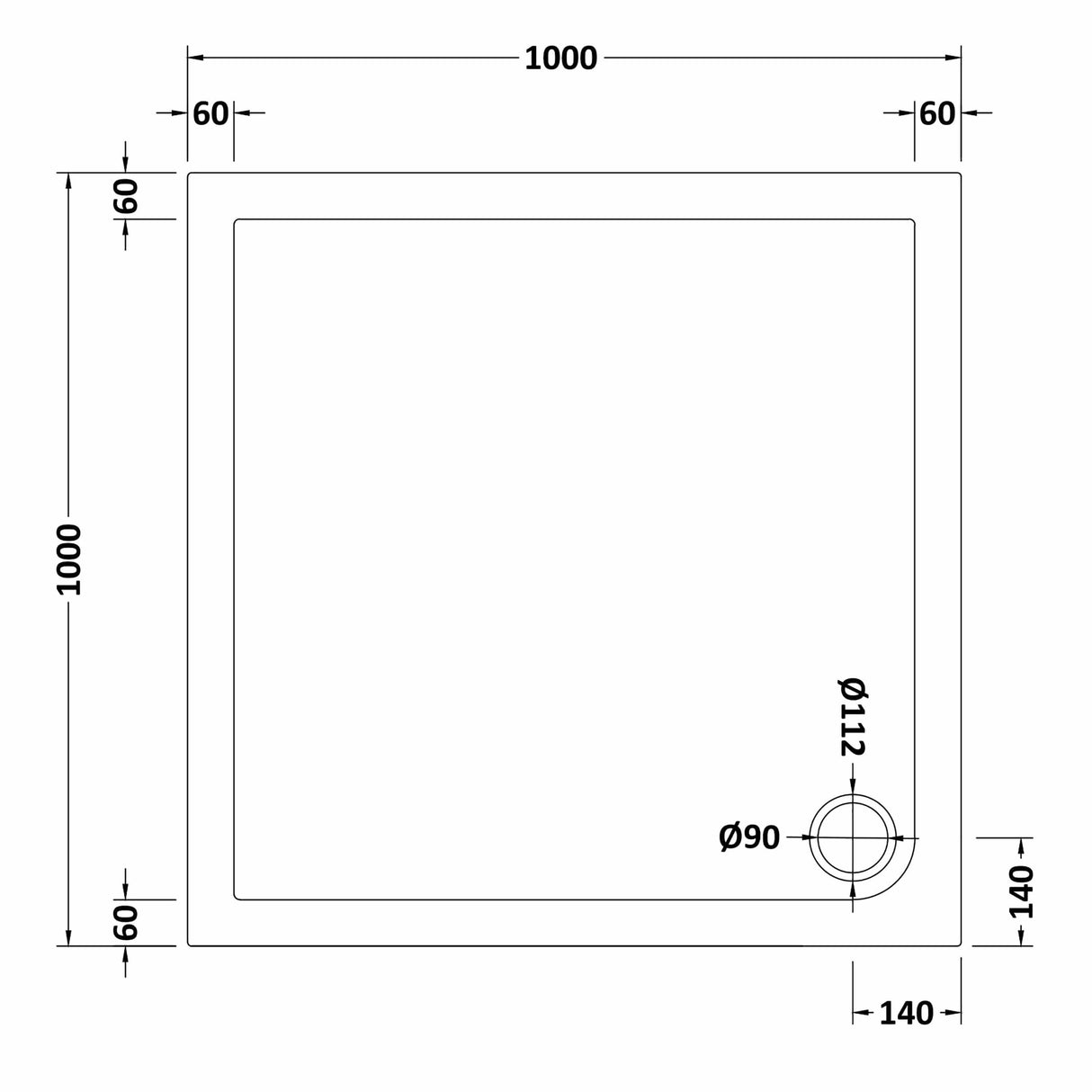 Modern Square Shower Tray, 40mm Profile - Choice of Size and Colour