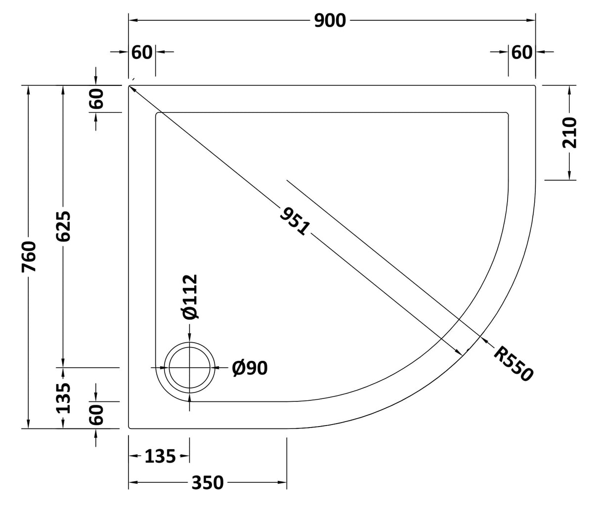Modern Offset Quadrant Shower Tray - Left or Right Hand - Choice of Size and Finish