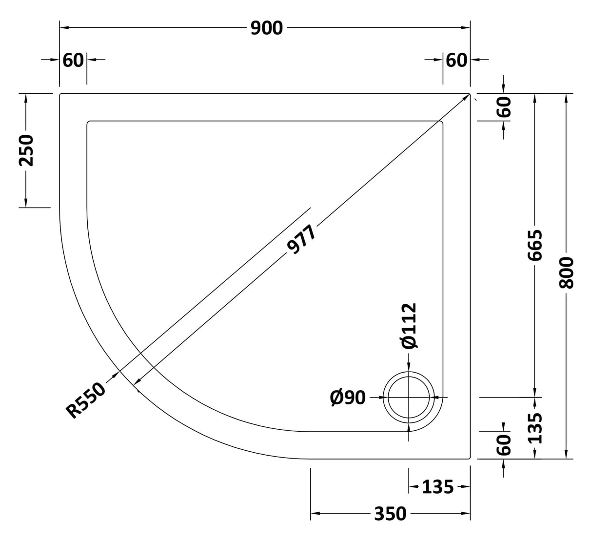 Modern Offset Quadrant Shower Tray - Left or Right Hand - Choice of Size and Finish