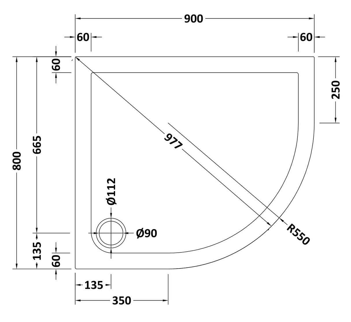 Modern Offset Quadrant Shower Tray - Left or Right Hand - Choice of Size and Finish