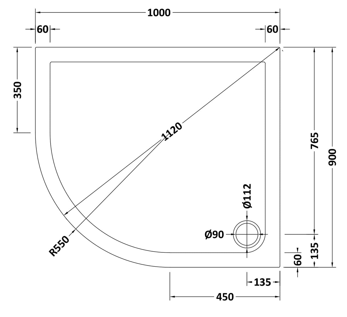Modern Offset Quadrant Shower Tray - Left or Right Hand - Choice of Size and Finish